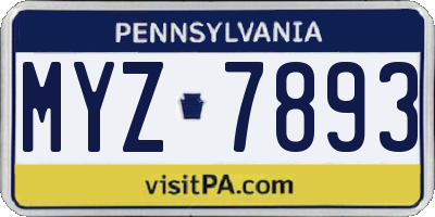 PA license plate MYZ7893