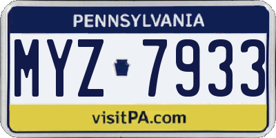 PA license plate MYZ7933