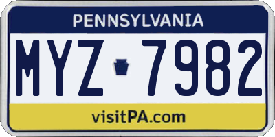 PA license plate MYZ7982