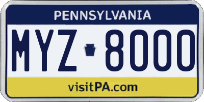 PA license plate MYZ8000