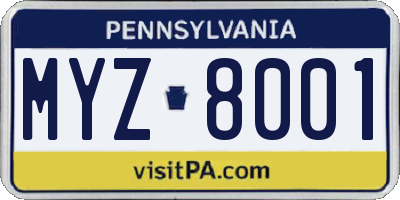 PA license plate MYZ8001