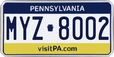 PA license plate MYZ8002
