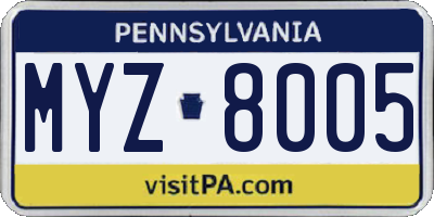 PA license plate MYZ8005