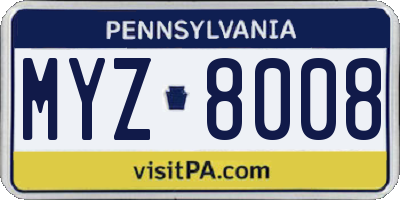PA license plate MYZ8008