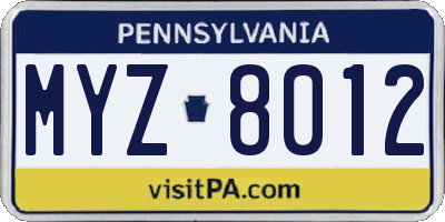 PA license plate MYZ8012