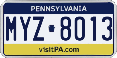 PA license plate MYZ8013