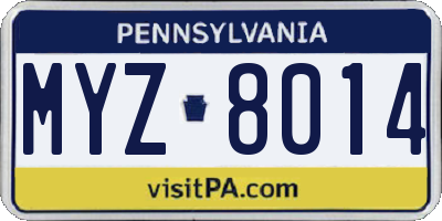 PA license plate MYZ8014