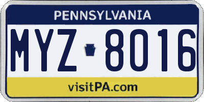 PA license plate MYZ8016