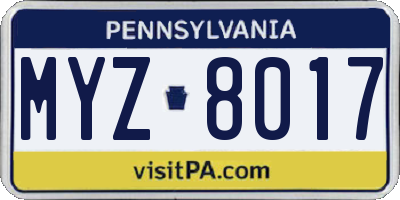 PA license plate MYZ8017