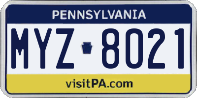 PA license plate MYZ8021