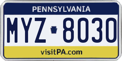 PA license plate MYZ8030