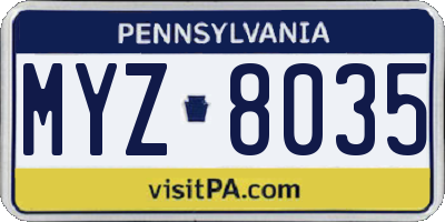 PA license plate MYZ8035