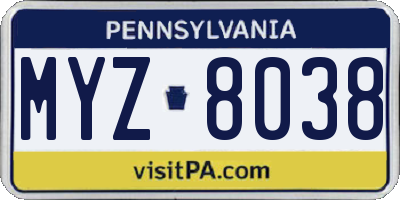 PA license plate MYZ8038