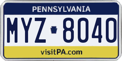 PA license plate MYZ8040