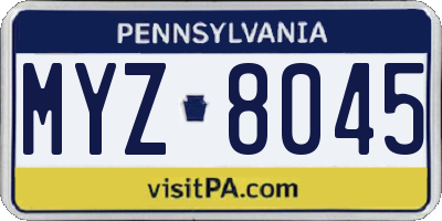 PA license plate MYZ8045