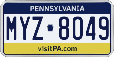 PA license plate MYZ8049