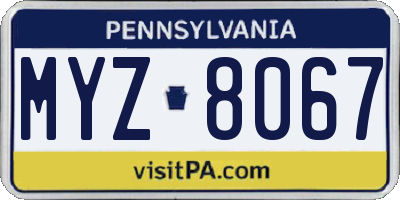 PA license plate MYZ8067
