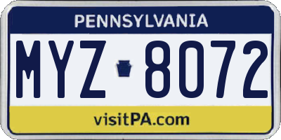 PA license plate MYZ8072