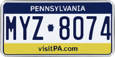 PA license plate MYZ8074