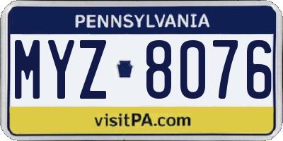 PA license plate MYZ8076