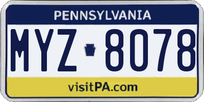 PA license plate MYZ8078