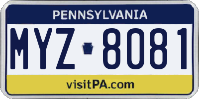 PA license plate MYZ8081