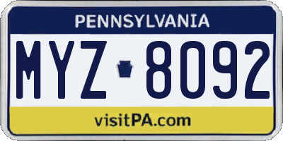 PA license plate MYZ8092