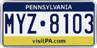 PA license plate MYZ8103