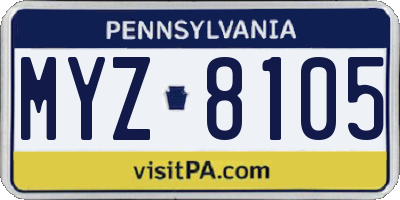 PA license plate MYZ8105