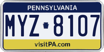 PA license plate MYZ8107