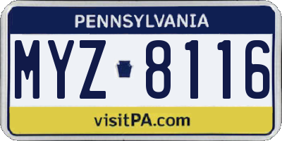 PA license plate MYZ8116