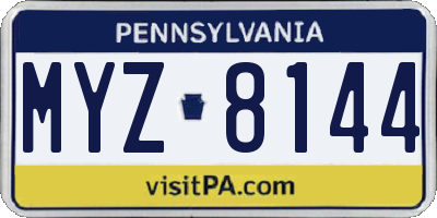 PA license plate MYZ8144