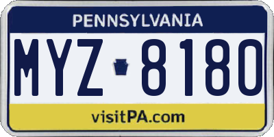 PA license plate MYZ8180