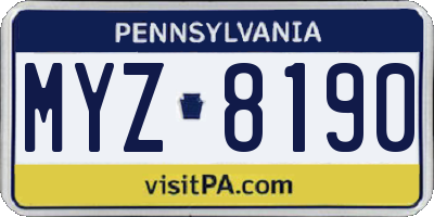 PA license plate MYZ8190