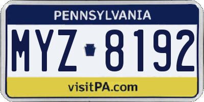 PA license plate MYZ8192