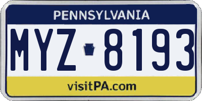 PA license plate MYZ8193