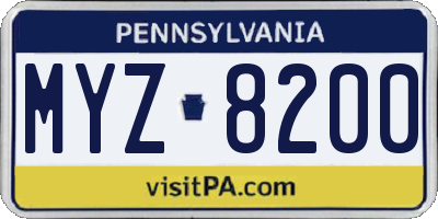 PA license plate MYZ8200