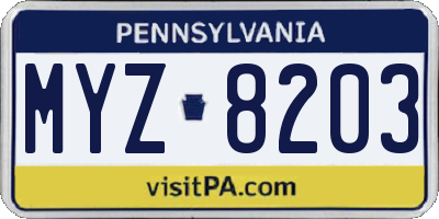 PA license plate MYZ8203