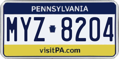 PA license plate MYZ8204
