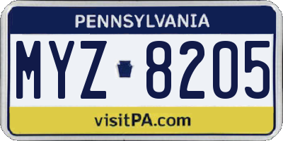 PA license plate MYZ8205