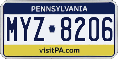 PA license plate MYZ8206