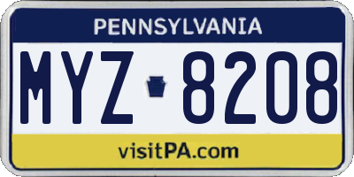PA license plate MYZ8208
