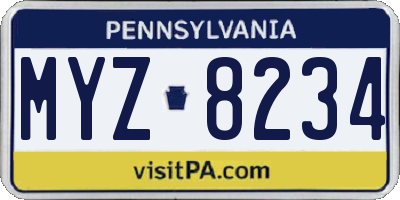 PA license plate MYZ8234