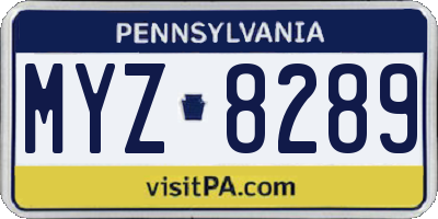PA license plate MYZ8289