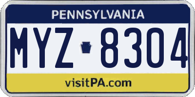 PA license plate MYZ8304