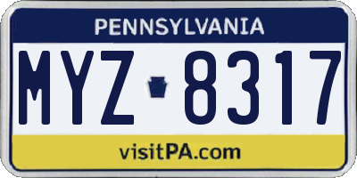 PA license plate MYZ8317