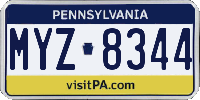 PA license plate MYZ8344