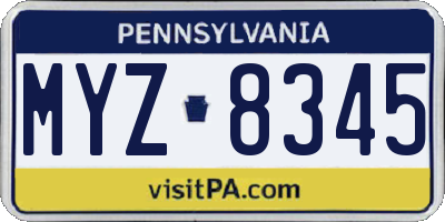 PA license plate MYZ8345