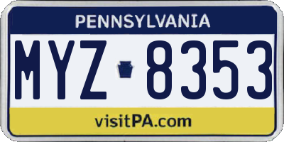 PA license plate MYZ8353