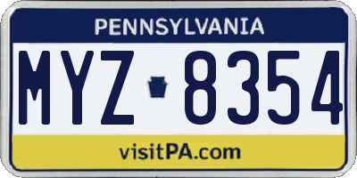 PA license plate MYZ8354